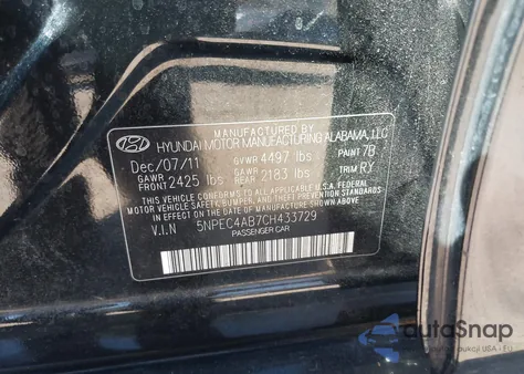 2012 Hyundai Sonata Se 2.0T from USA, damaged, VIN 5NPEC4AB7CH433729